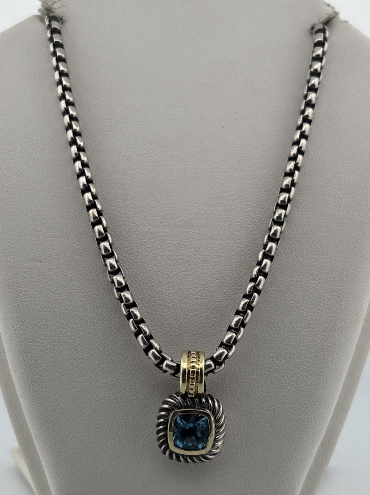 David Yurman Albion Enhancer Necklace Sterling Silver 14k Yellow Gold Blue Topaz