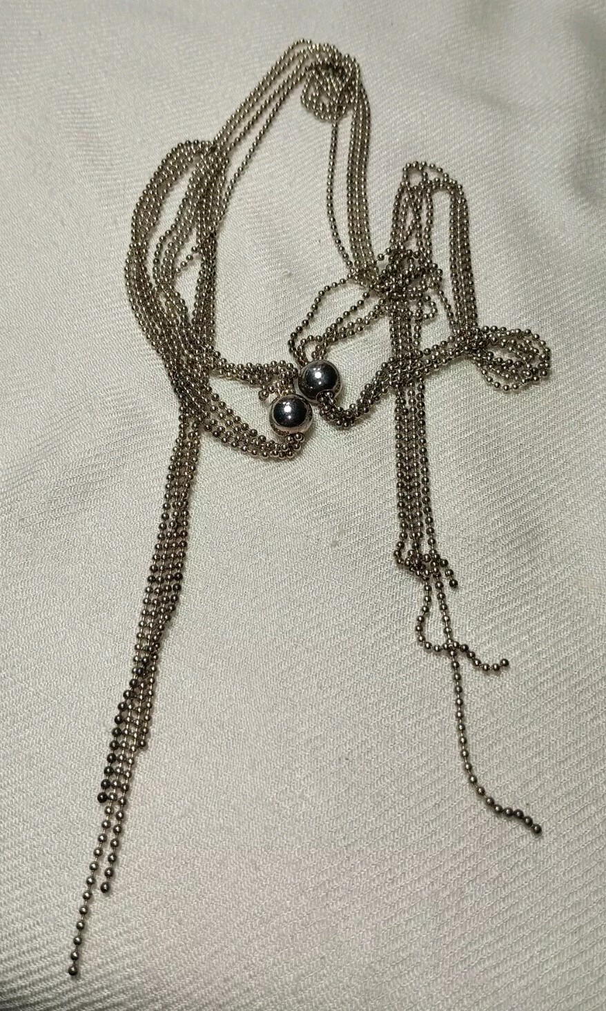 Milor Italy Sterling Silver Ball Chain Tassel Lariat Long Necklace 36 In
