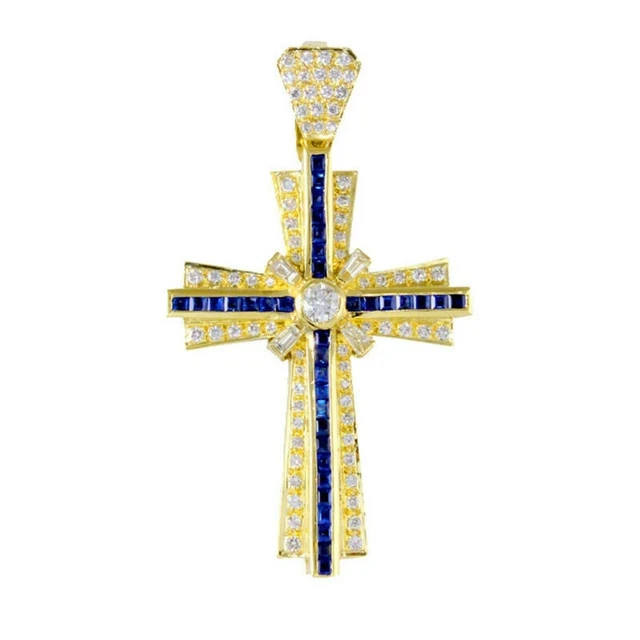 2 Ct Round Lab Created Diamond Cross Wedding Pendant 14K Yellow Gold Plated