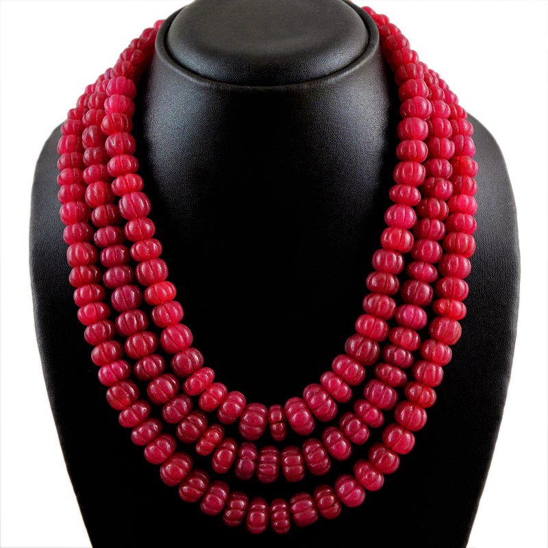 1250.00 CTS EARTH MINED ENHANCED RED RUBY ROUND CARVED BEADS NECKLACE (DG)