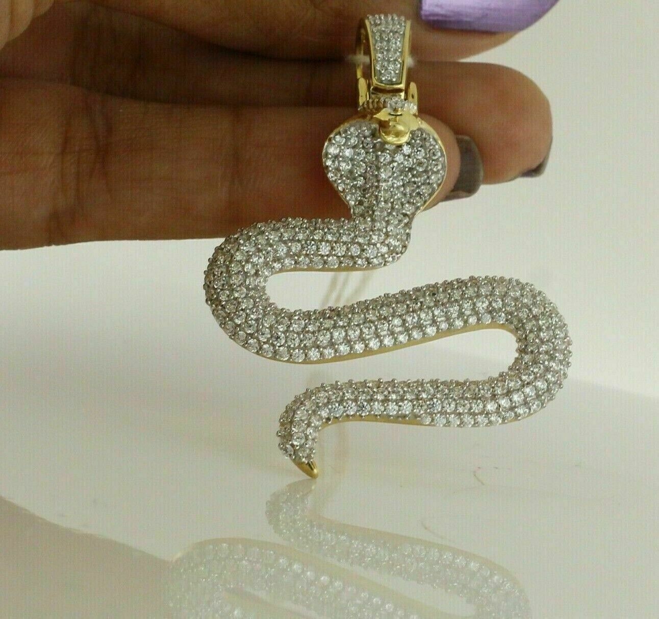 2Ct Round Lab-Created Diamond Cluster Snake Charm Pendant 14K Yellow Gold Plated