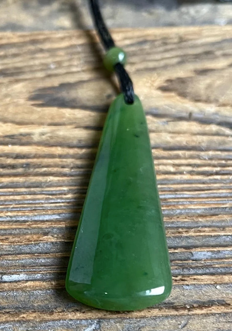 35mm Genuine Natural Green Nephrite Jade Slim Triangle Pendant – High Polish