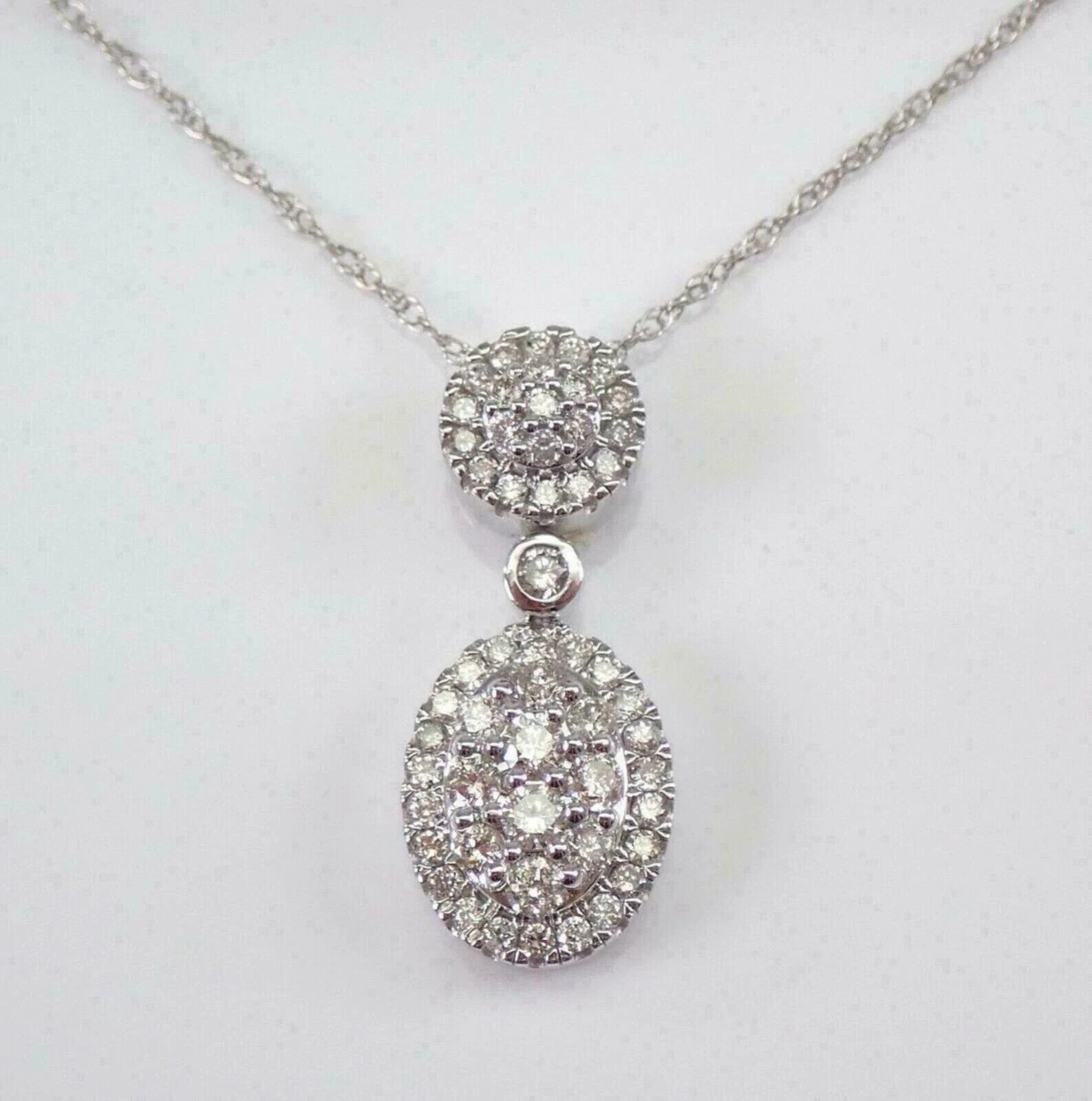 1.50Ct Lab Created Diamond Round Teardrop Pendant 14K White Gold Over 18” Chain