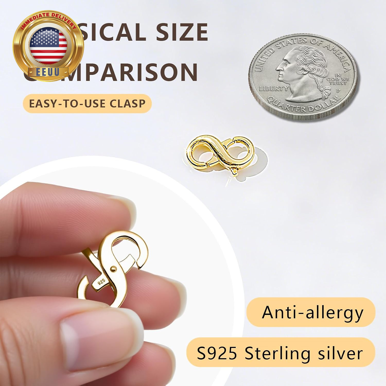 925 Sterling Silver Gold Necklace Extender,Lobster Claw Clasp for Necklaces,Brac