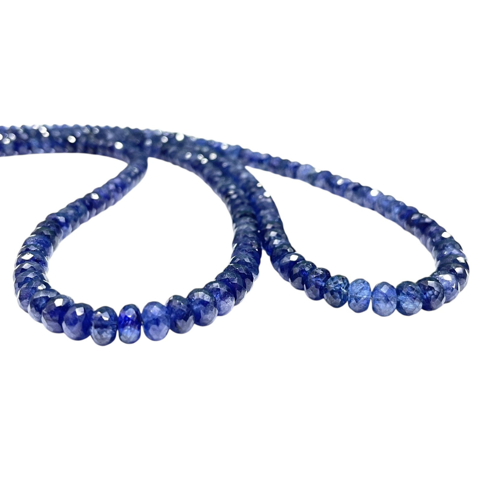17 Inch Natual Ceylon Blue Sapphire Necklace 5.5-6.5mm Faceted Beads 925 Clasp