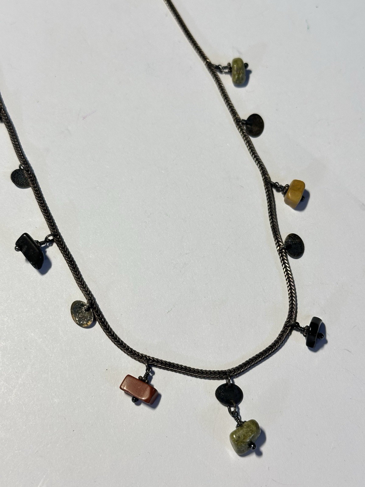 Silpada 925 Oxidized Silver Natural Stone Metal Disc Charm Necklace Retired