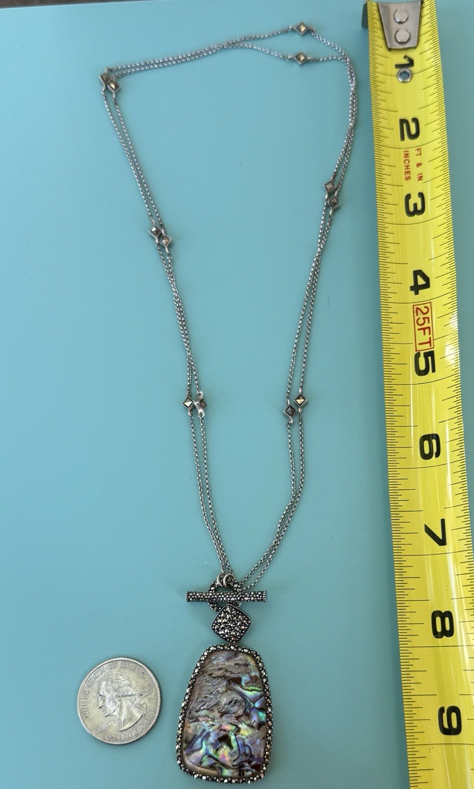 Judith Jack Silver 925 Abalone and Marcasite double strand necklace