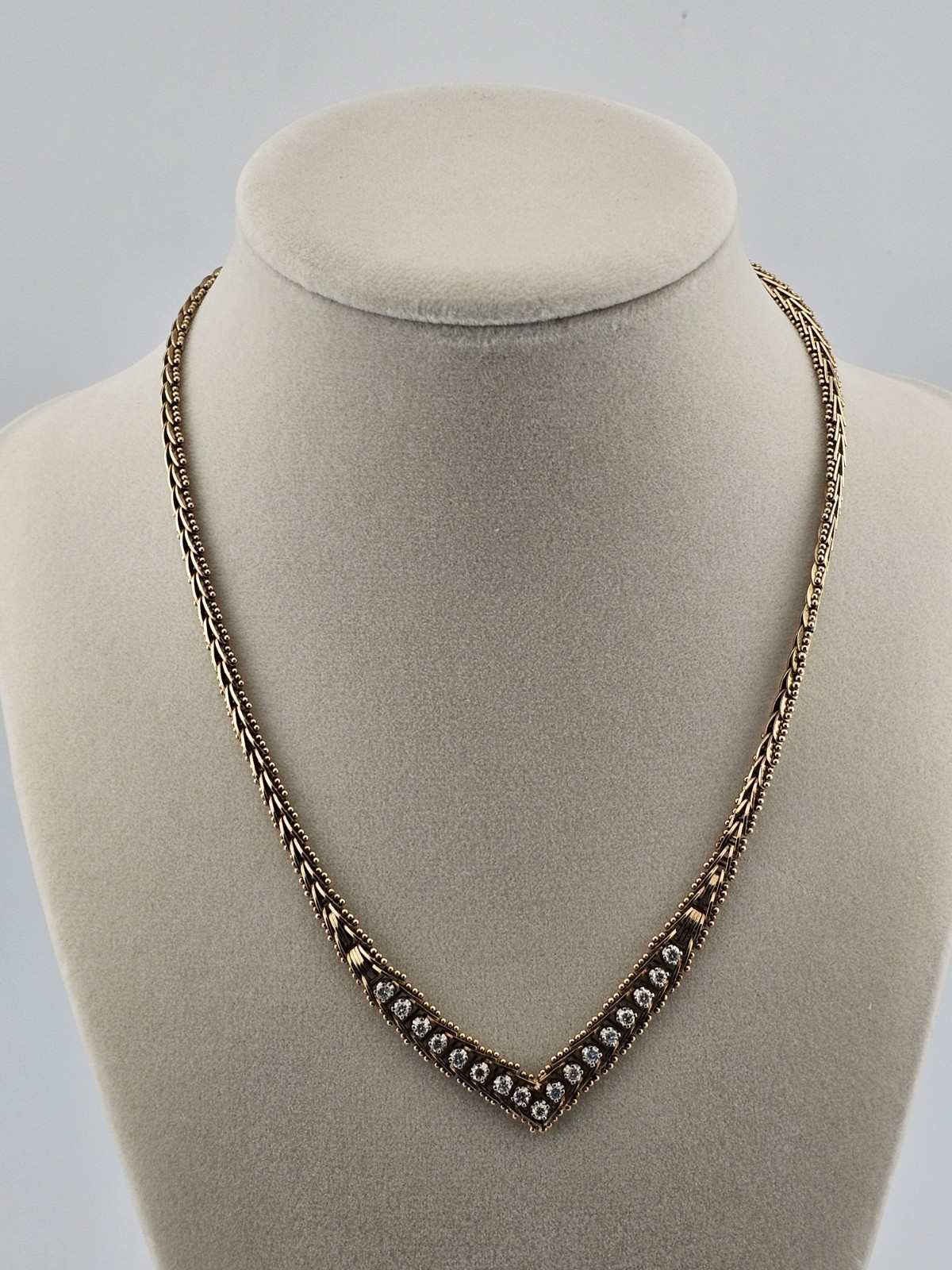 VINTACE 14KT Y/G 14KT DIAMOND V NECKLACE W 17 3PT DIAMONDS 16″ – 24 GRAMS