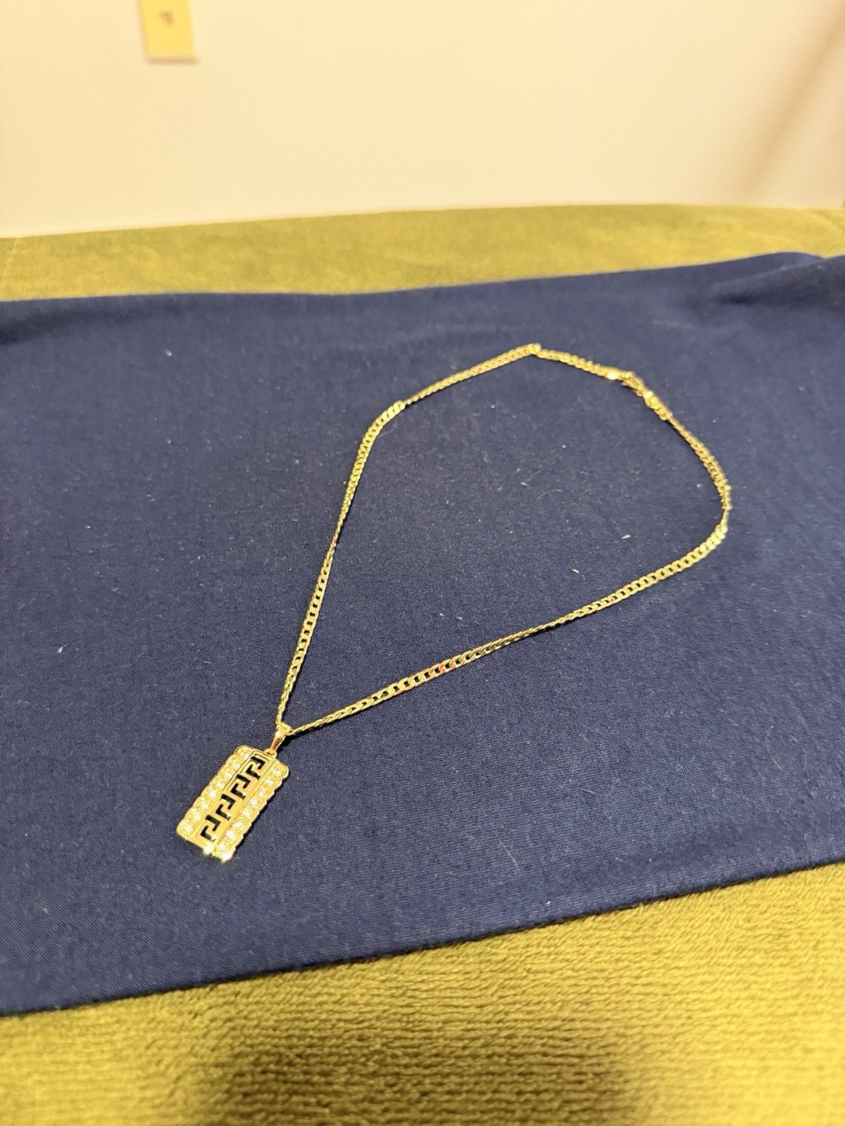 14k Gold Plated Thin Chain With Diamond Pendant Clean Fit 3.5MM 18 Inches