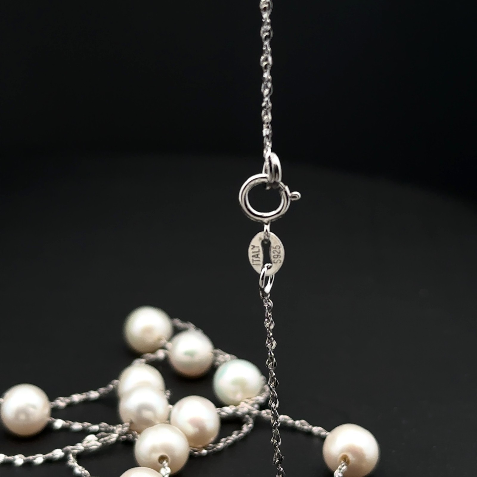 Sterling Silver White Freshwater Pearl Thin Chain Necklace (7.5mm Pearls) 36 In.