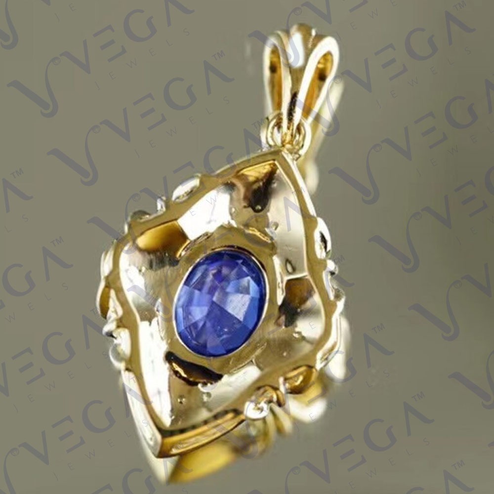 6.00ct Oval Natural Blue Sapphire Diamond Solid 14K Yellow Gold Pendant No Chain