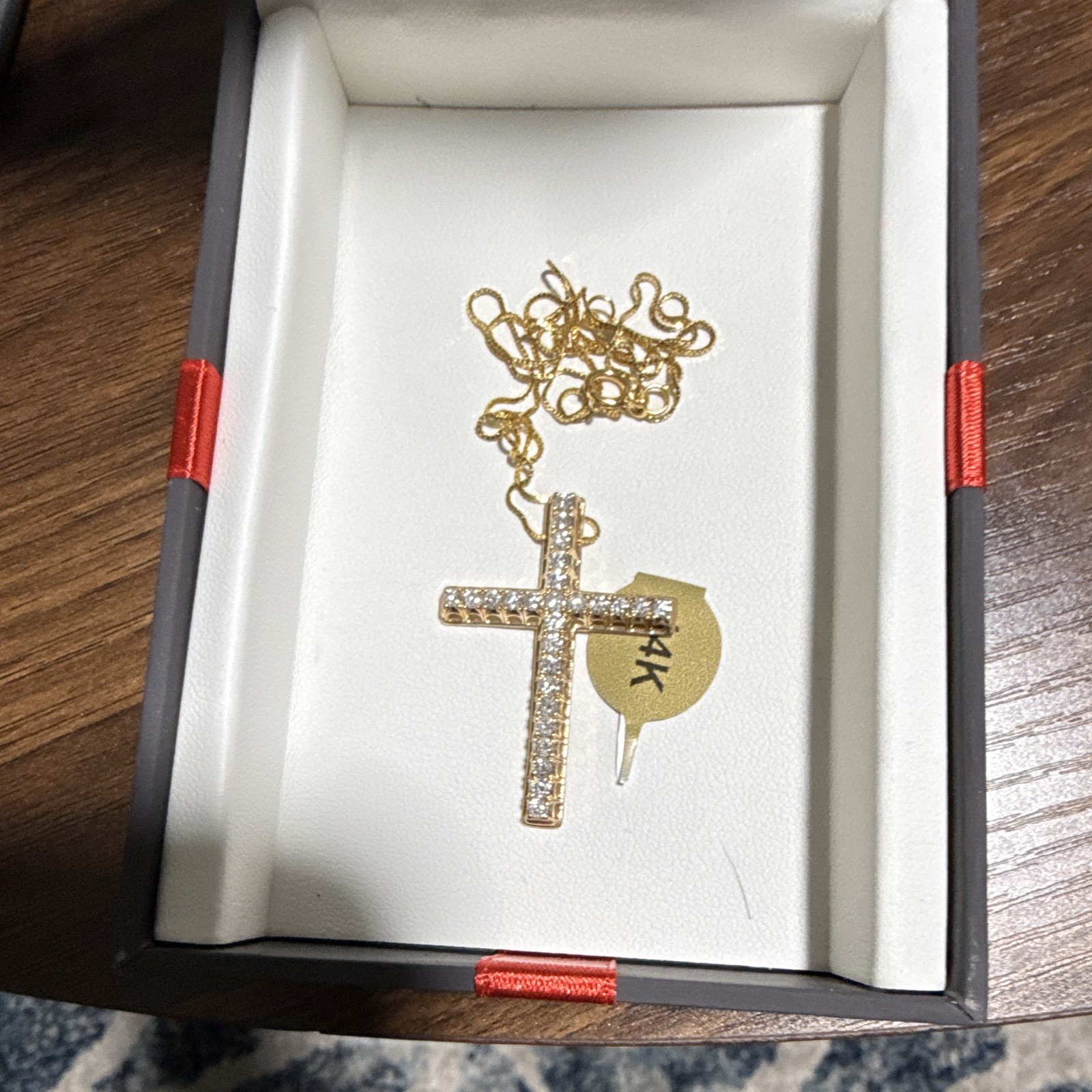 14K Yellow Gold 1ctw Diamond Cross Pendant Necklace Cable Chain Spring Ring