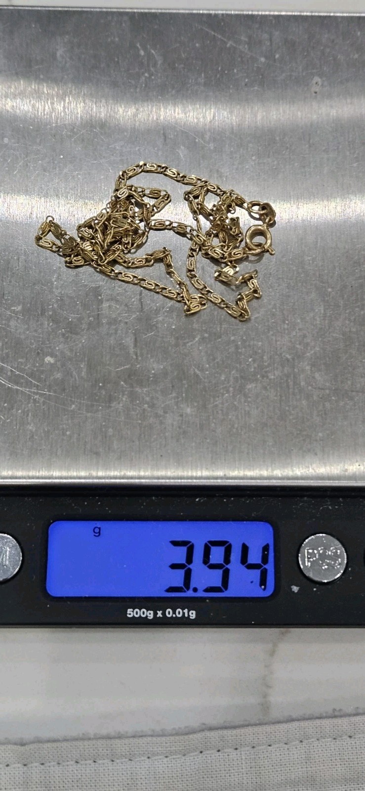 Vintage 14k Gold Snail Or Scroll Flat Chain Necklace Classic 18″ Long 3.94 Grams