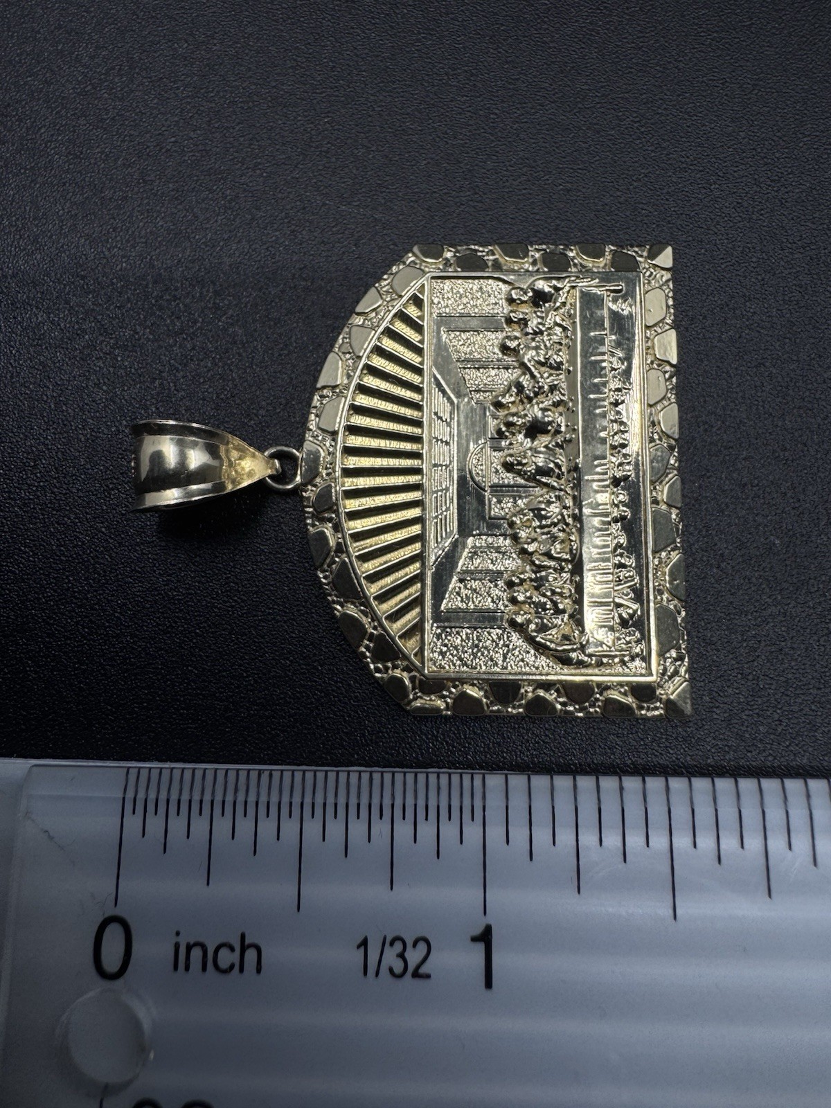 Rectangle Last Supper Textured Nugget Charm Pendant Real Solid 10K Yellow Gold