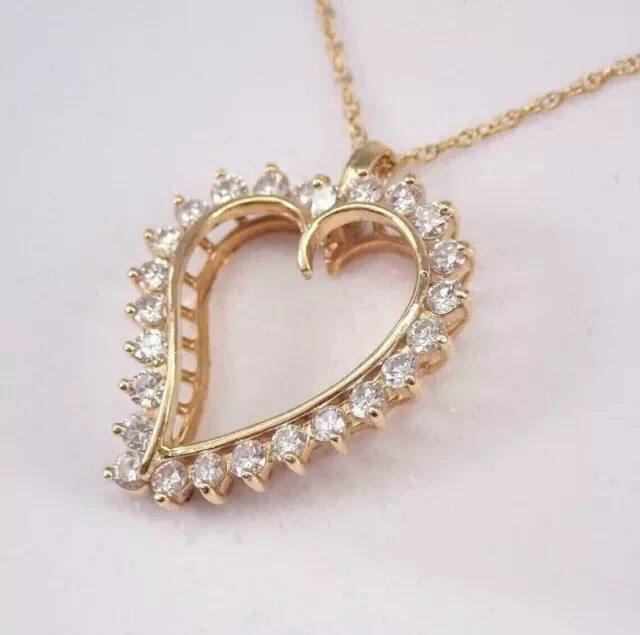2Ct Round Cut Lab Created Diamond Heart Pendant 14K Yellow Gold Plated 18 Chain”