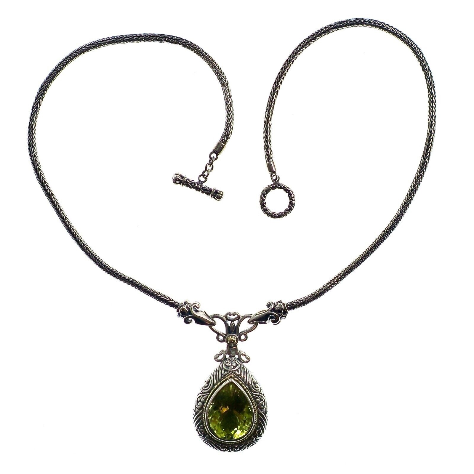 IND 18k Gold and Sterling Silver 15ct Lemon Quartz Necklace 18 inches