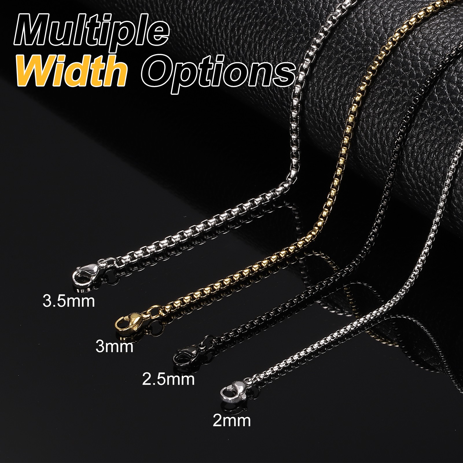 Square Chain Necklaces 2mm 31 Inch Long Round Box Necklace, Gold