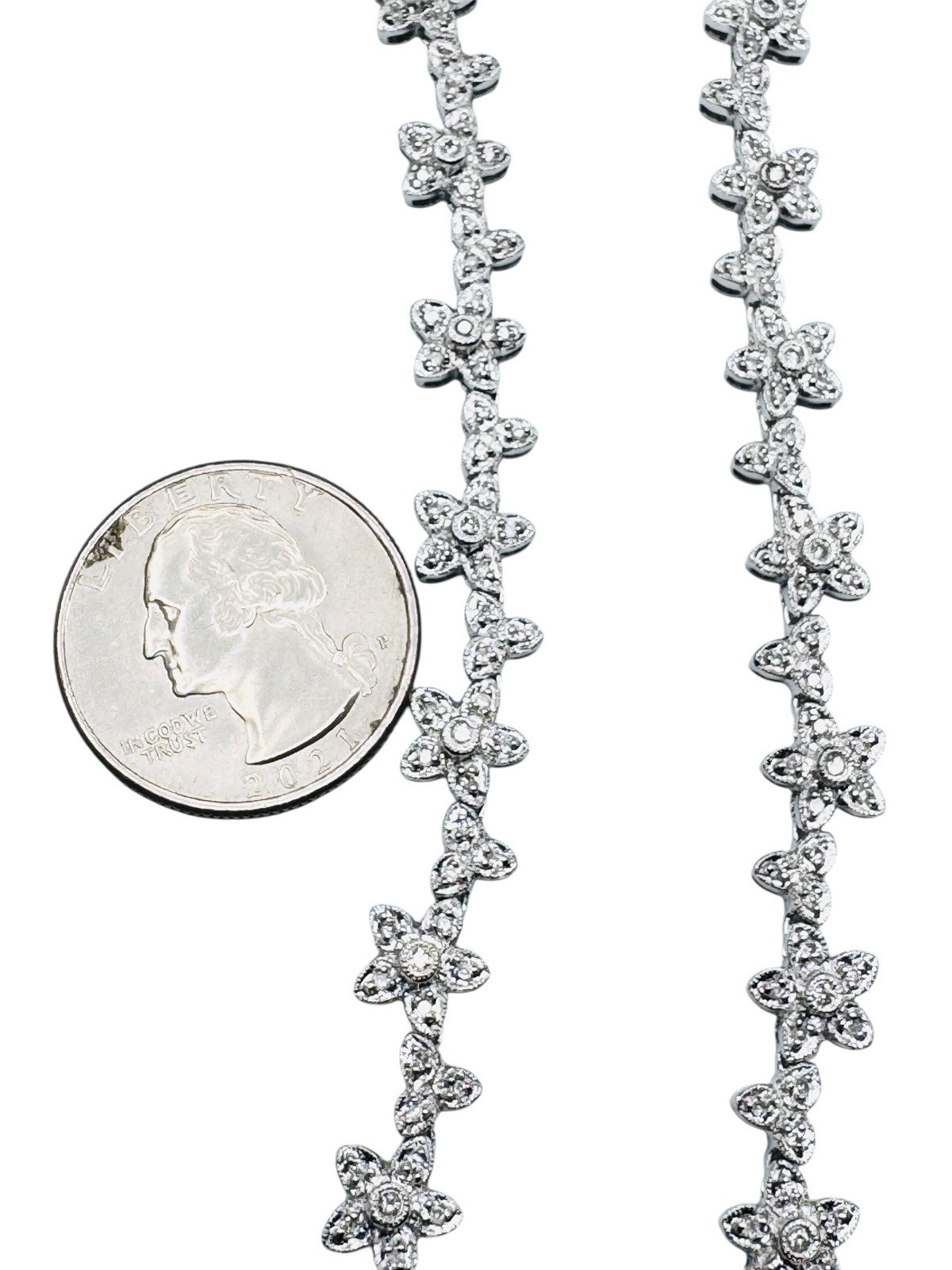 18k White Gold 1.28ctw Diamond Flower Riviere Necklace Deco Style 16″ 32g