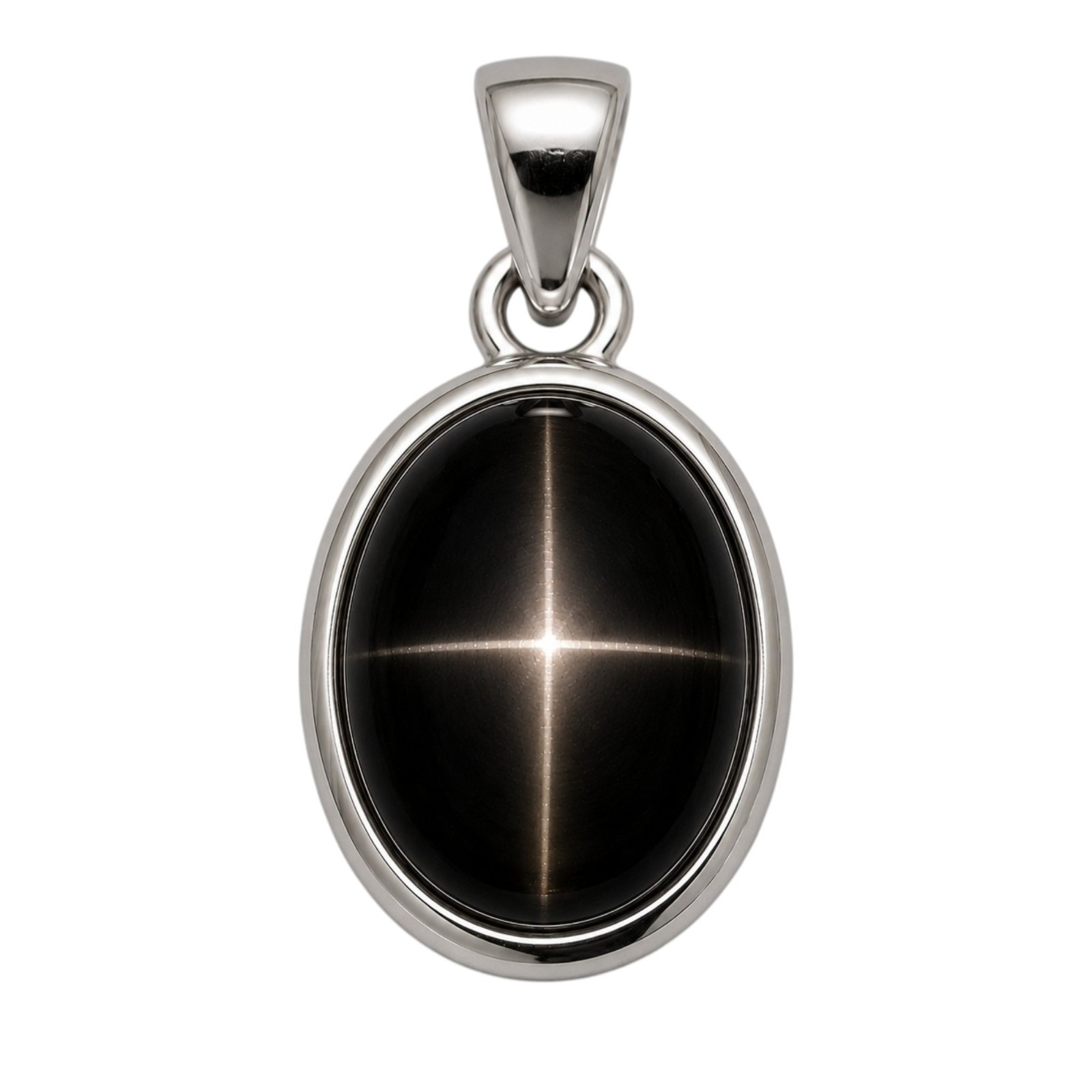 Black Star Sapphire Pendant Oval Gemstone 925 Sterling Silver Four Ray Gemstone