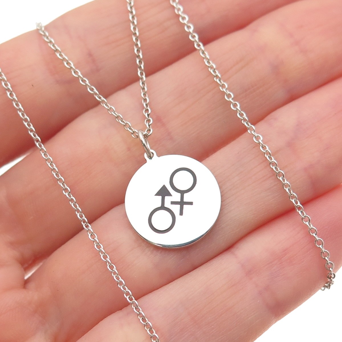 925 Sterling Silver Enamel Male & Female Symbol Cable Chain Necklace 18″