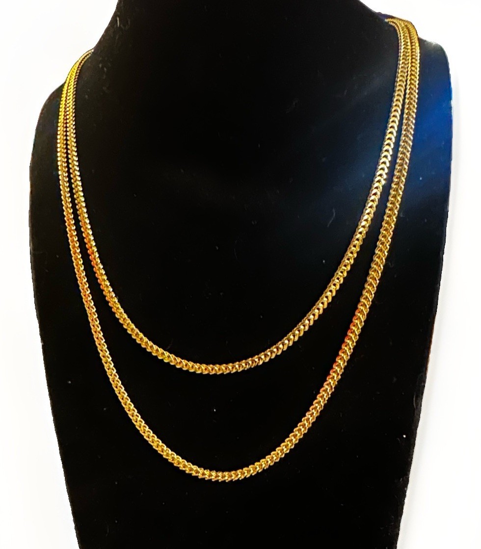 POSH Italian 18k FRANCO 3mm Yellow Gold Filled Chain Set 21” 23” Stamped