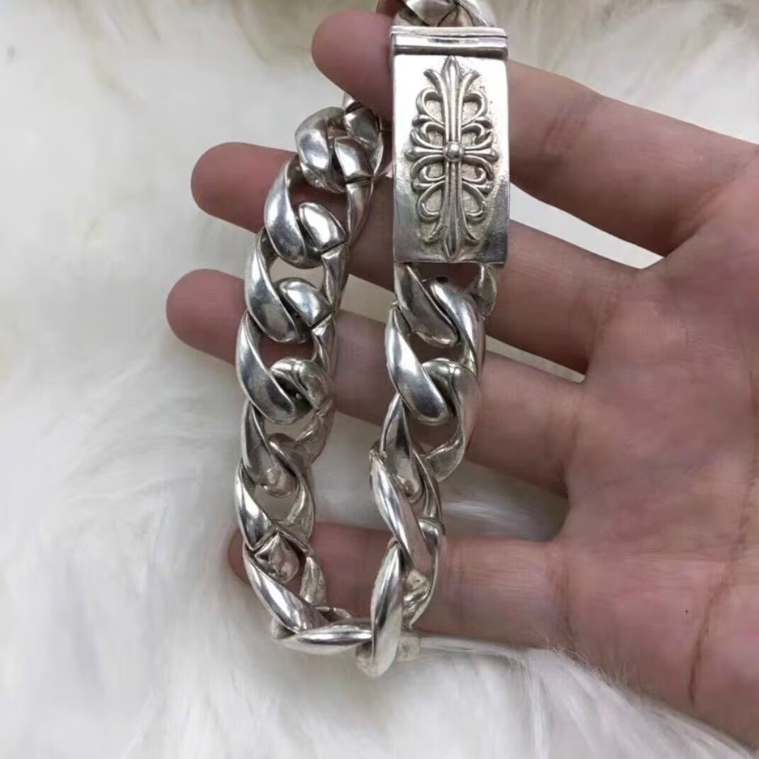 HEAVY & THICK ! MEN’S SILVER CURB WRAP BRACELET 80g