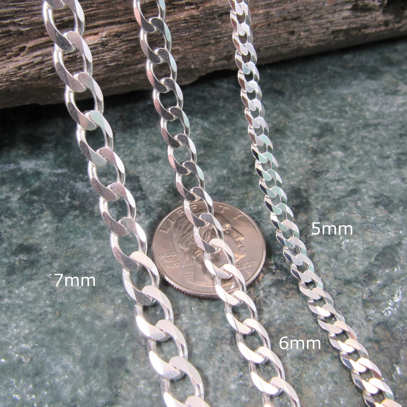 Solid 925 Sterling Silver Italian Curb Link Chain, Men’s Bracelet or Necklace