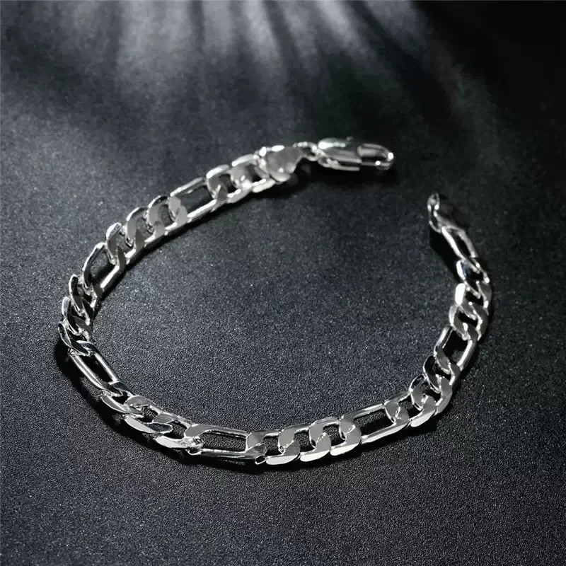 925 Sterling Silver 4MM Figaro Chain Necklace Men Women Fashion Party Jewelry