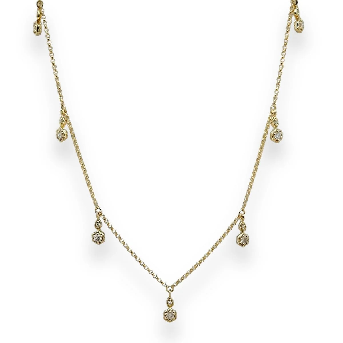 14K Yellow Gold 18″ 0.30ctw G/SI1 Diamond Diamond Station Drop Necklace