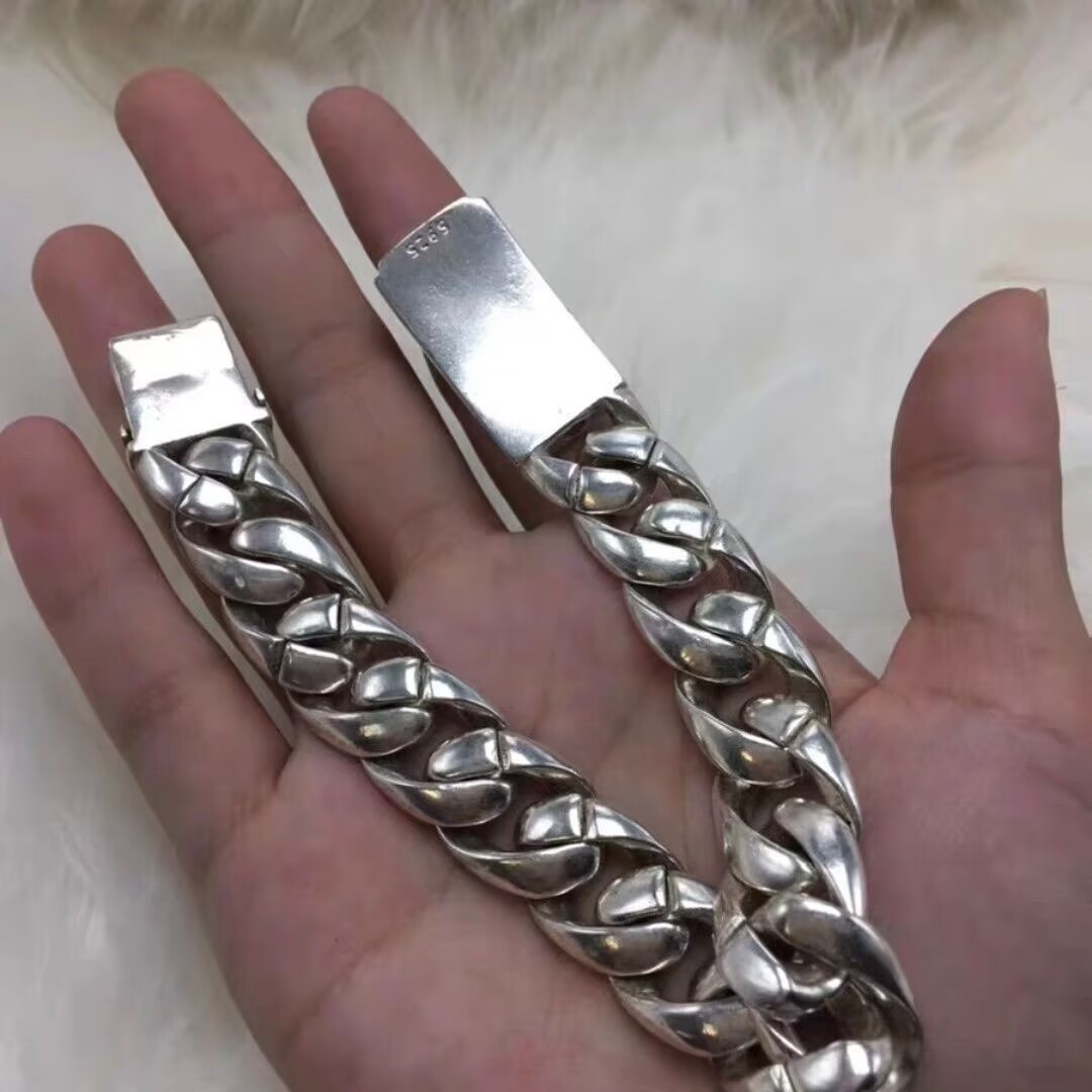 HEAVY & THICK ! MEN’S SILVER CURB WRAP BRACELET 80g