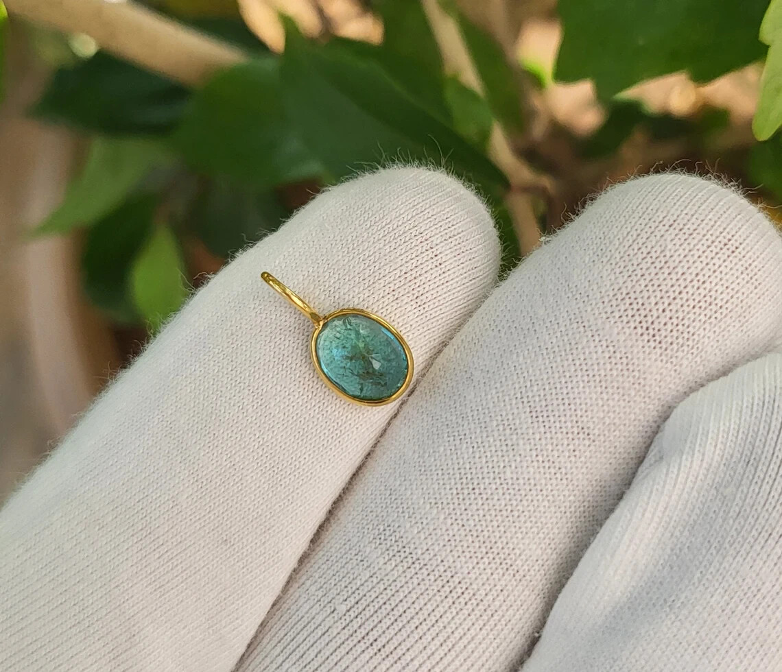 Zambian Emerald Oval Pendant, Solid 14k Yellow Gold May Birthstone Charm Pendant