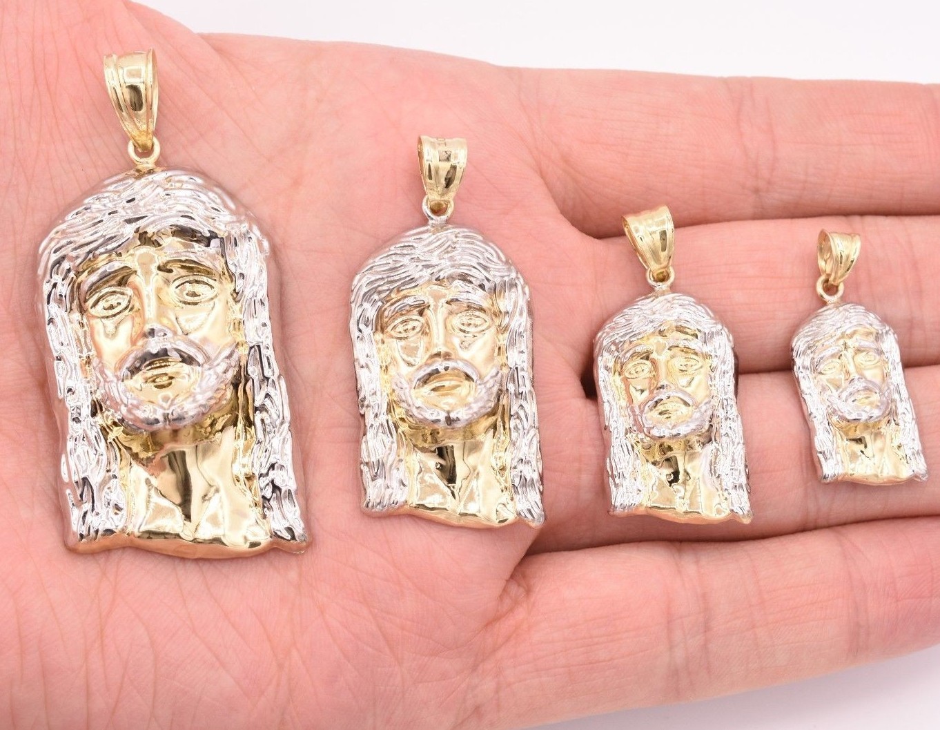 Men’s Diamond Cut Jesus Head Charm Pendant Real 10K Yellow White Gold ALL SIZES