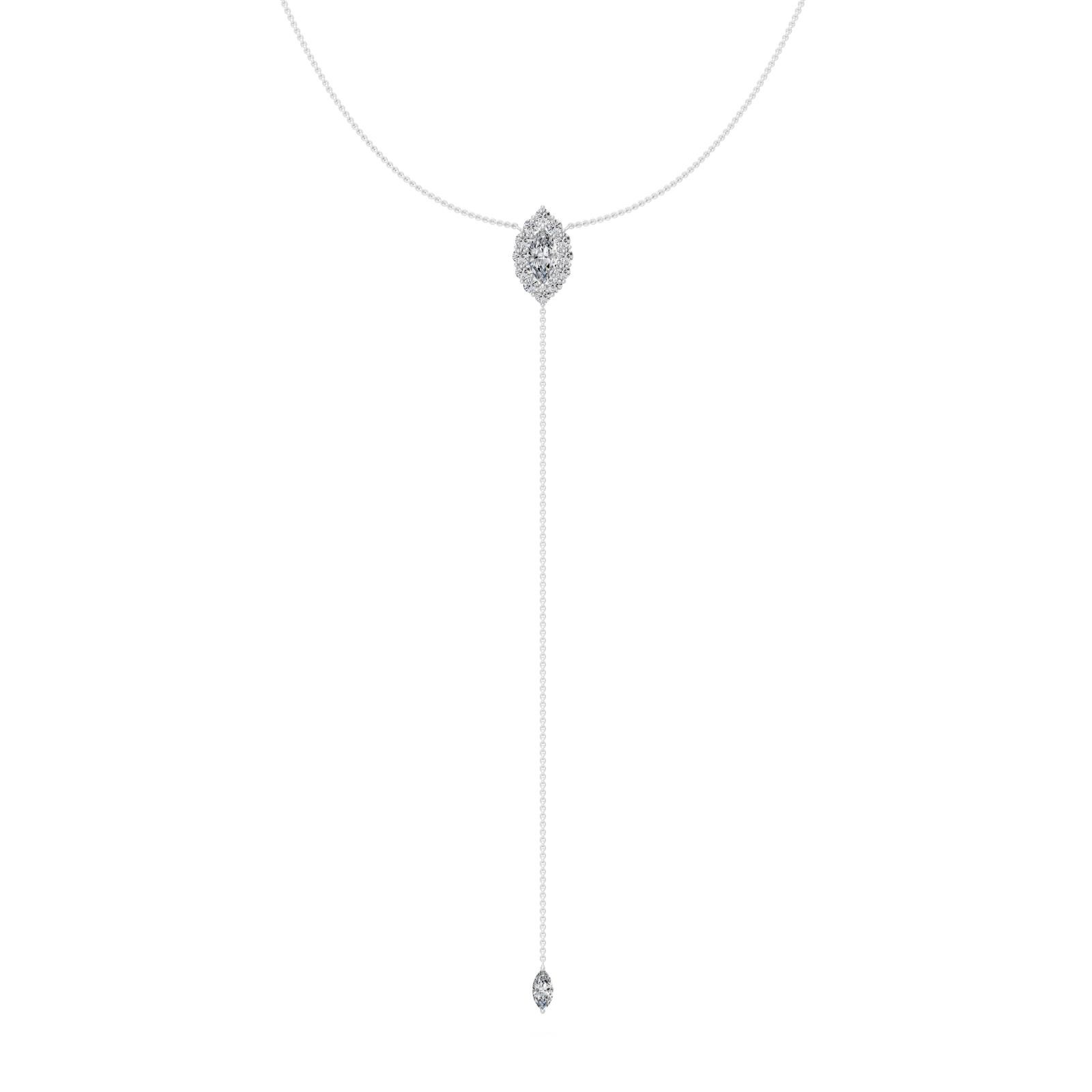 1.1 Ct Round Marquise Cut Diamond Lariat Necklace VS1 D-F White Gold 14k