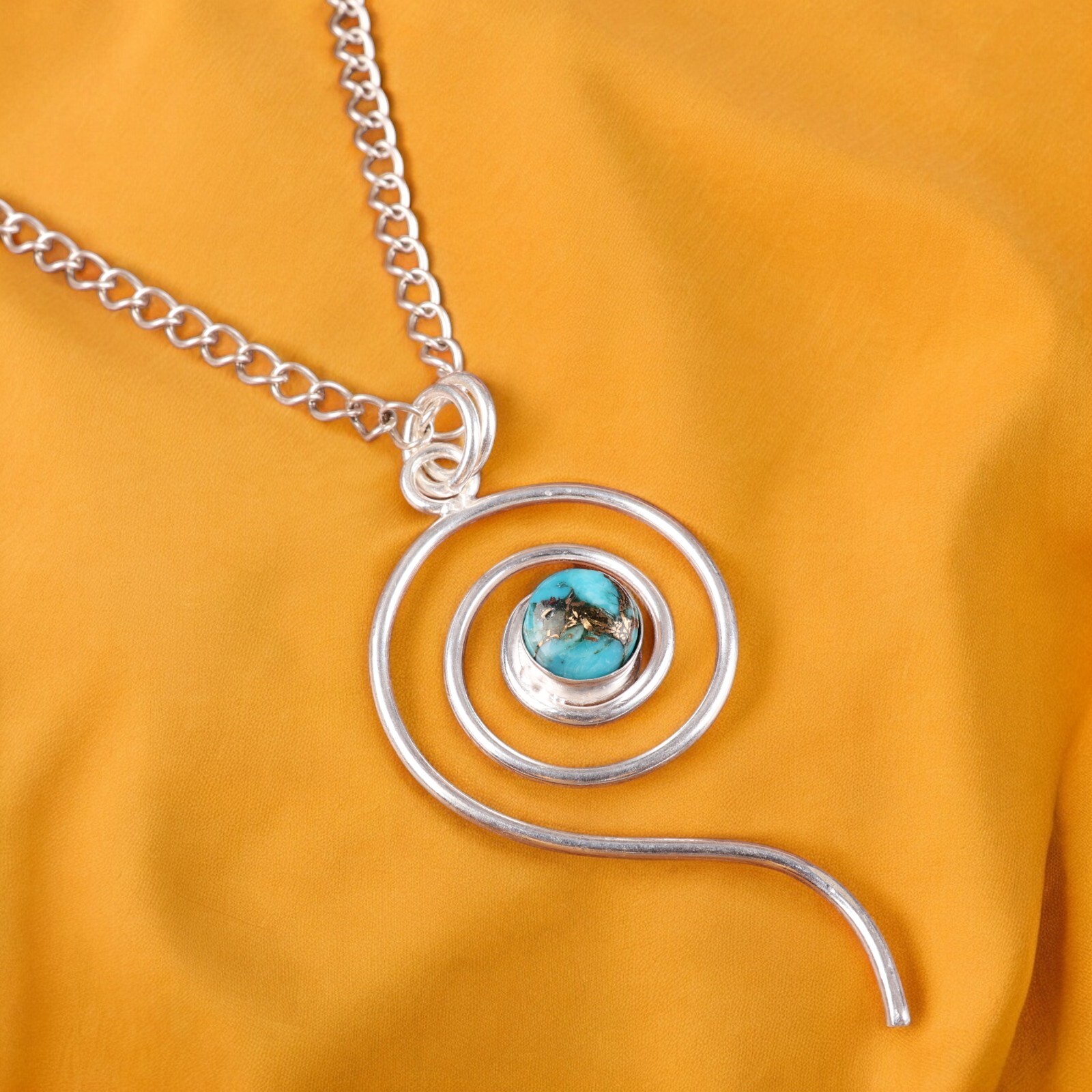 Blue Copper Turquoise Gemstone Jewelry 925 Sterling Silver Pendant 2.57″ Gift FL