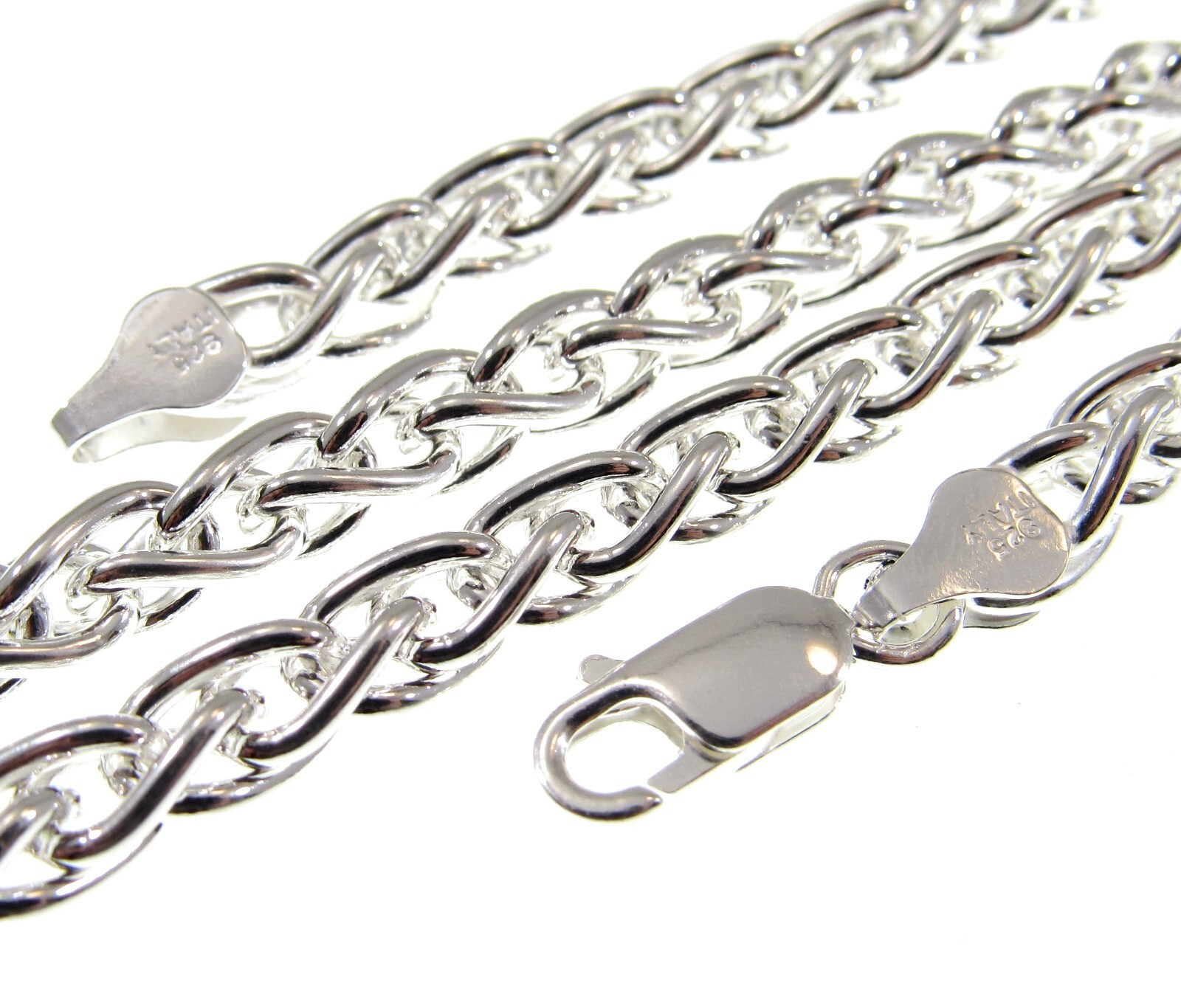 6MM Thick Mens Solid 925 Sterling Silver Italian Spiga Wheat Chain Necklace