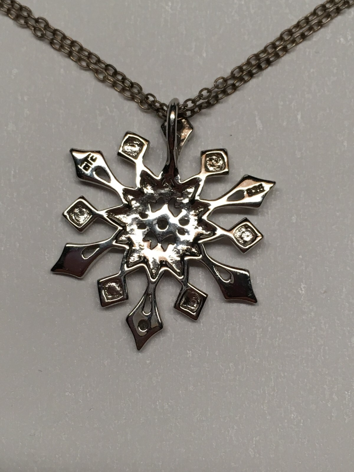 Signed OTC 925 Sterling Silver Diamond Snowflake Pendant Necklace 17.5”