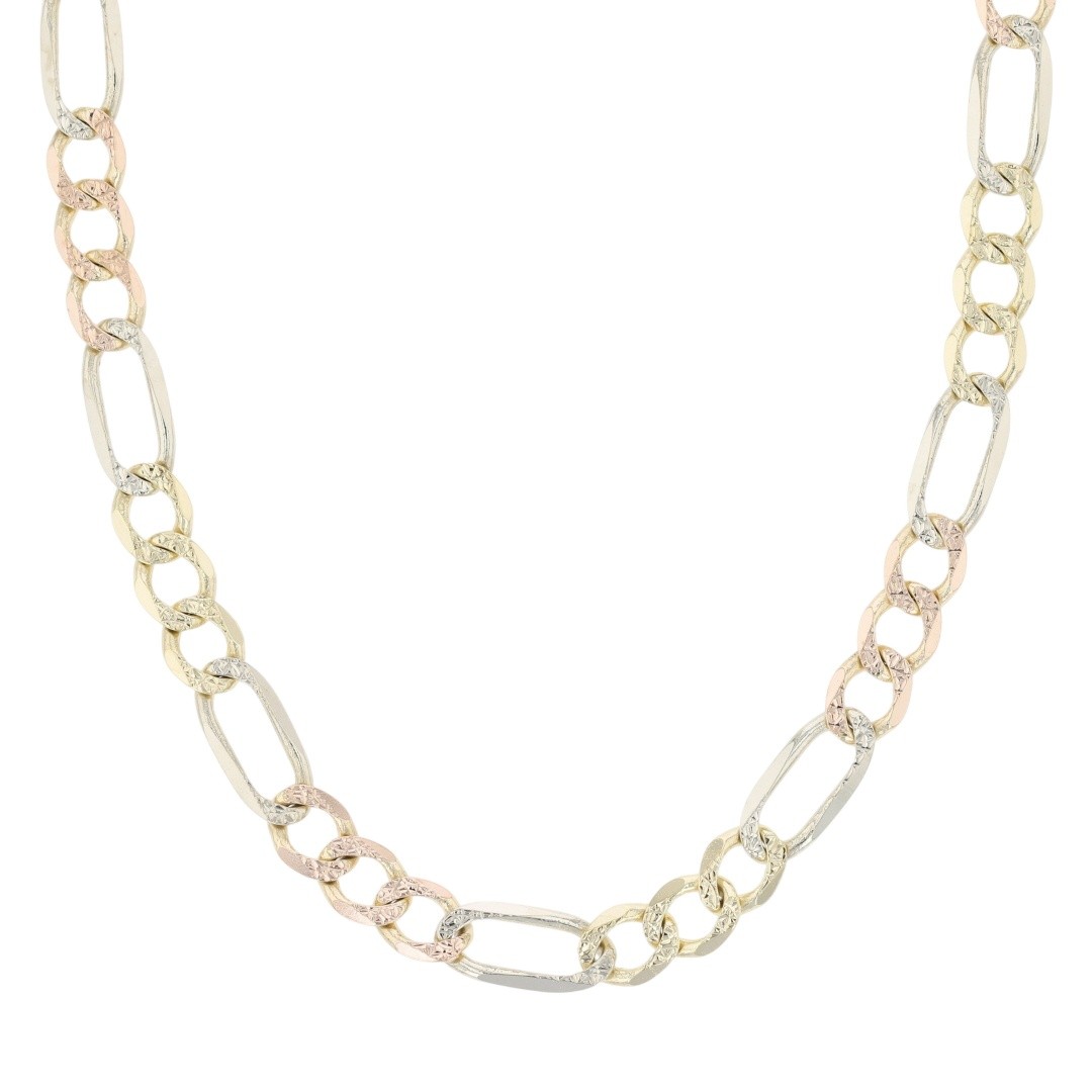 4.3mm Textured Figaro Link Chain 26″ Necklace 14k Multi-Tone Gold 13.89 Grams
