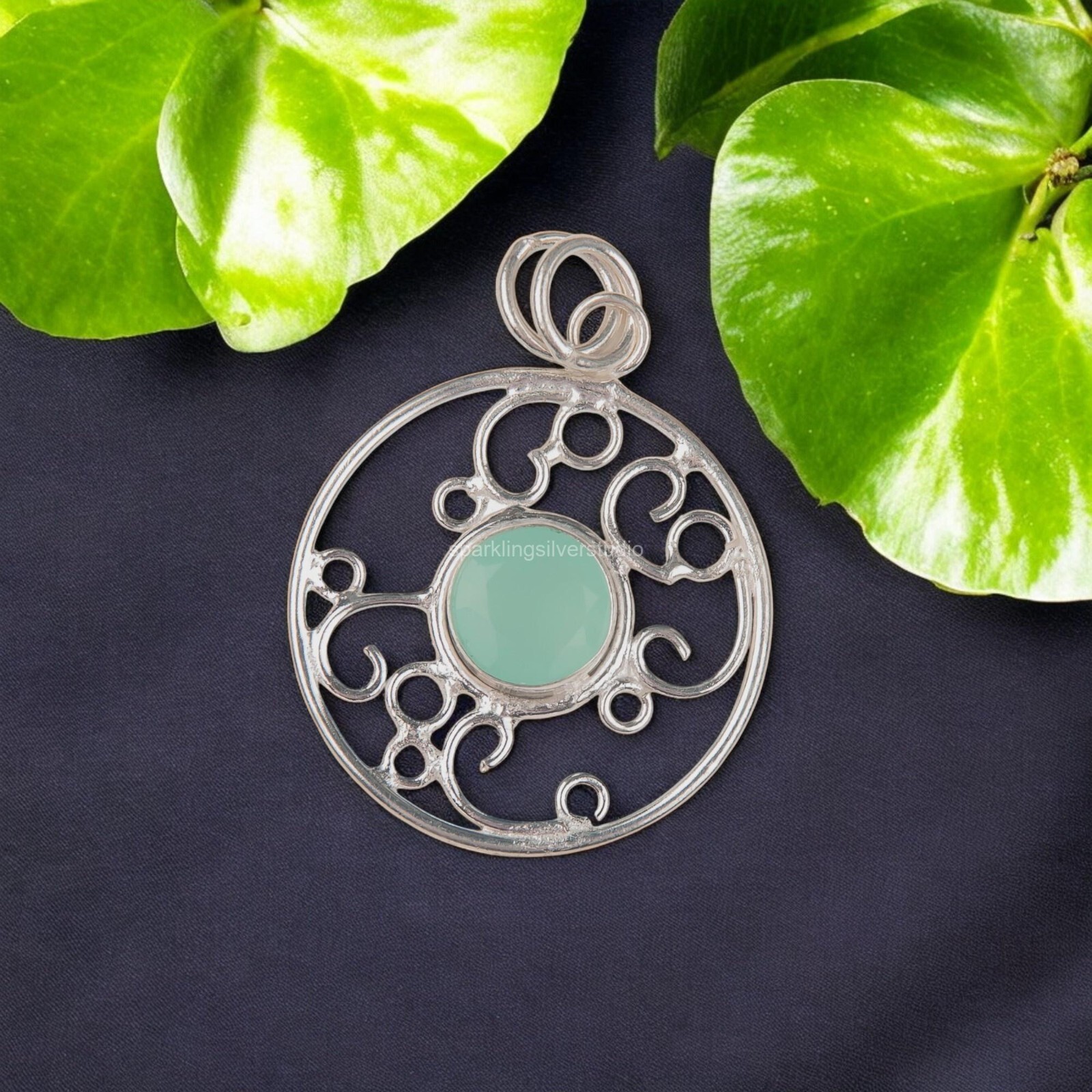 Aqua Chalcedony Gemstone Jewelry 925 Silver Handmade Unique Pendant 1.45″For Her