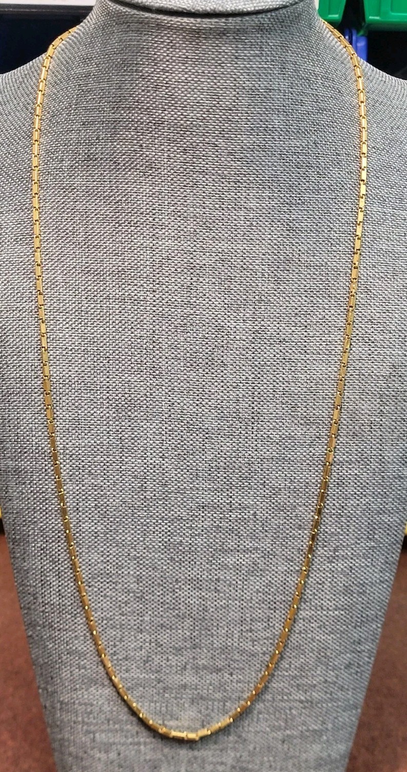 22k Yellow Gold Rectangle Box Link Chain Necklace 25-1/2″ Long
