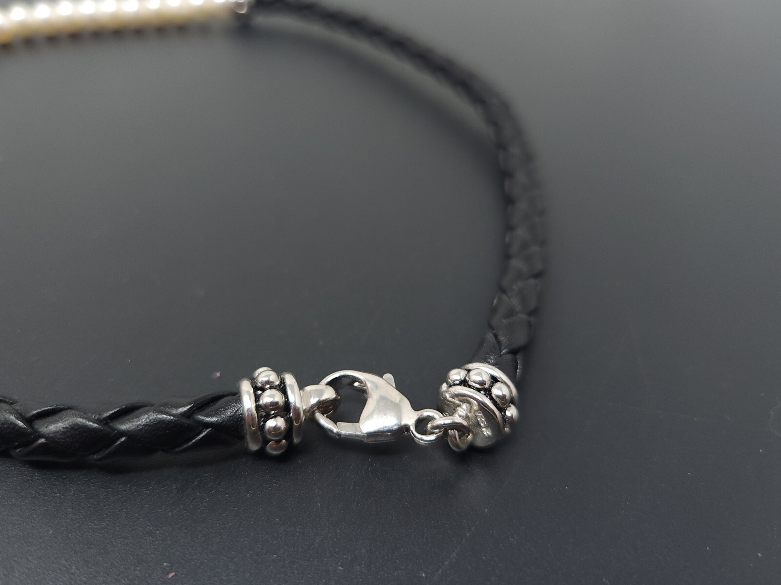 Vintage Honora White Freshwater Pearl Sterling Silver Black Leather Necklace 17″