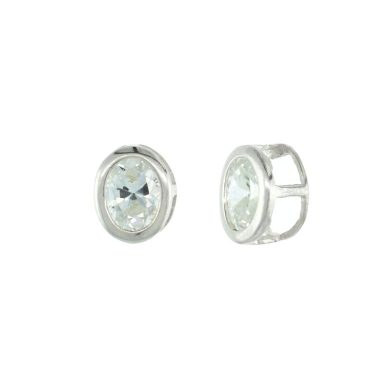 925 Sterling Silver Oval CZ Pendant Slide 1/2 (13mm) x 3/8 (10mm) Inch Tall