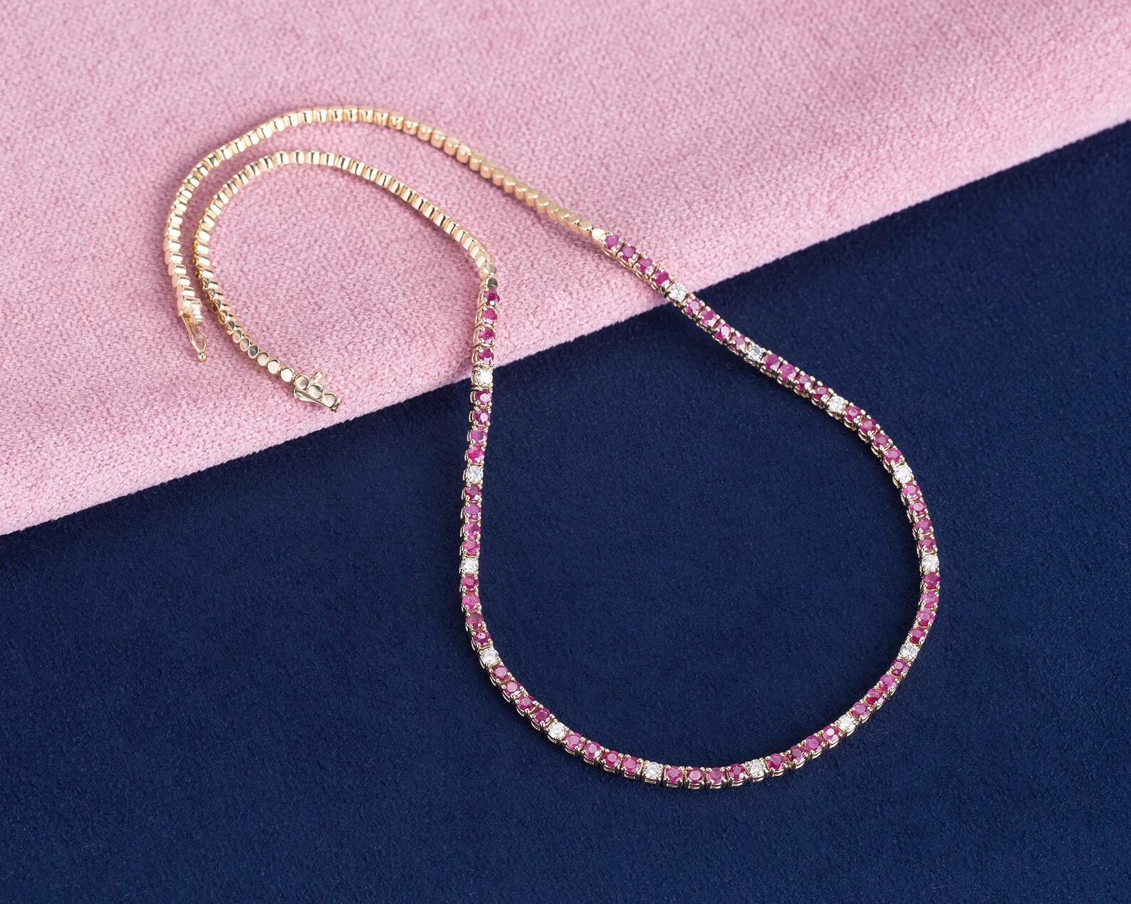 10Ct Lab-Created Sapphire & Moissanite Tennis Necklace in 14K Rose Gold Over