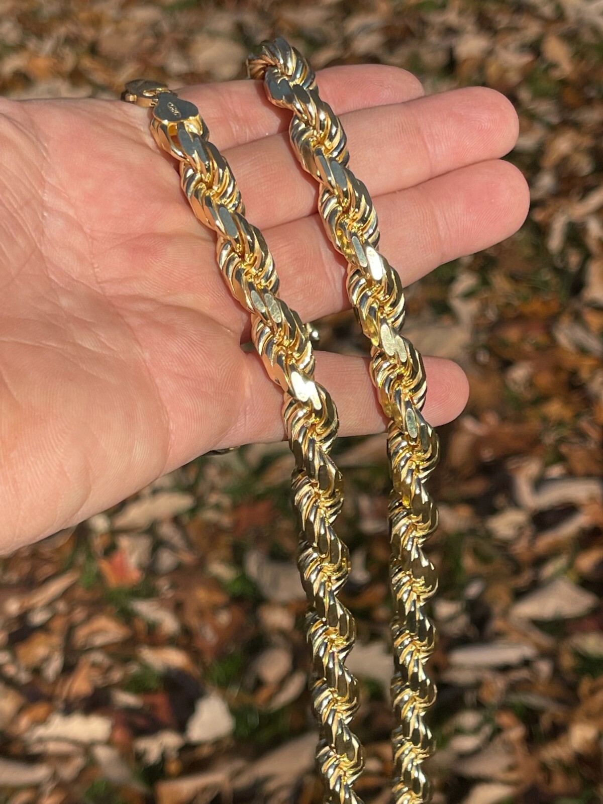 10mm Thick Mens Rope Chain 14k Gold Over Real Solid 925 Sterling Silver Necklace