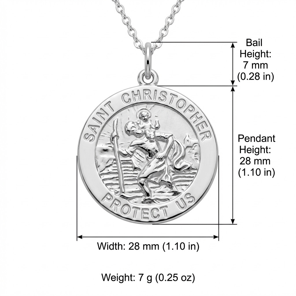 Mens Sterling Silver St Christopher pendant Necklace with 20″ Chain and Gift Box