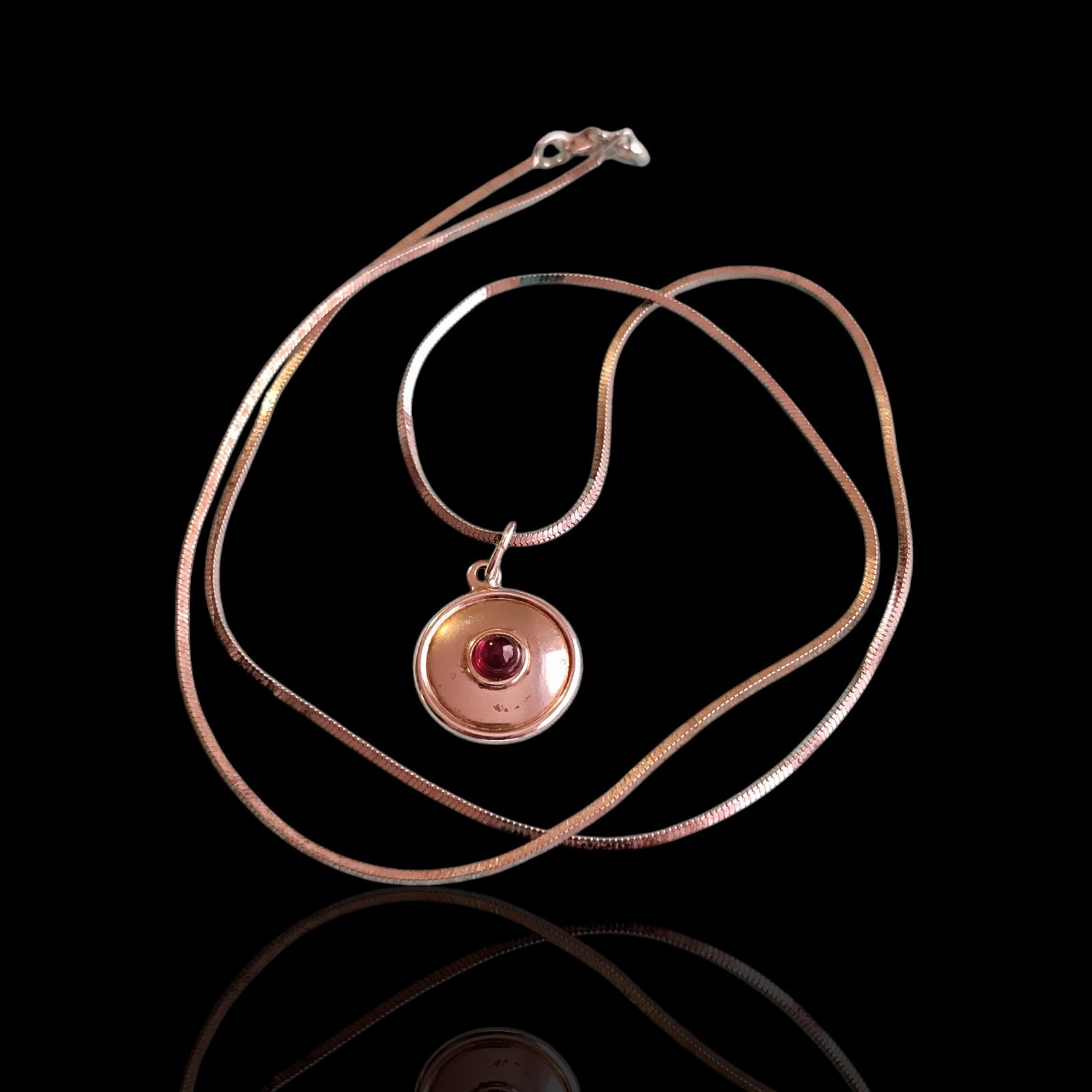 Shube Sterling Silver & Red Garnet Necklace Vintage Minimalist 925 20in
