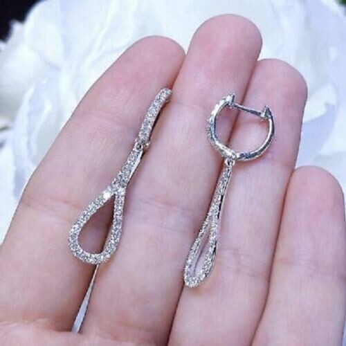 1.40Ct Lab Created Diamond Drop & Dangle Earrings 14K White Gold Finish