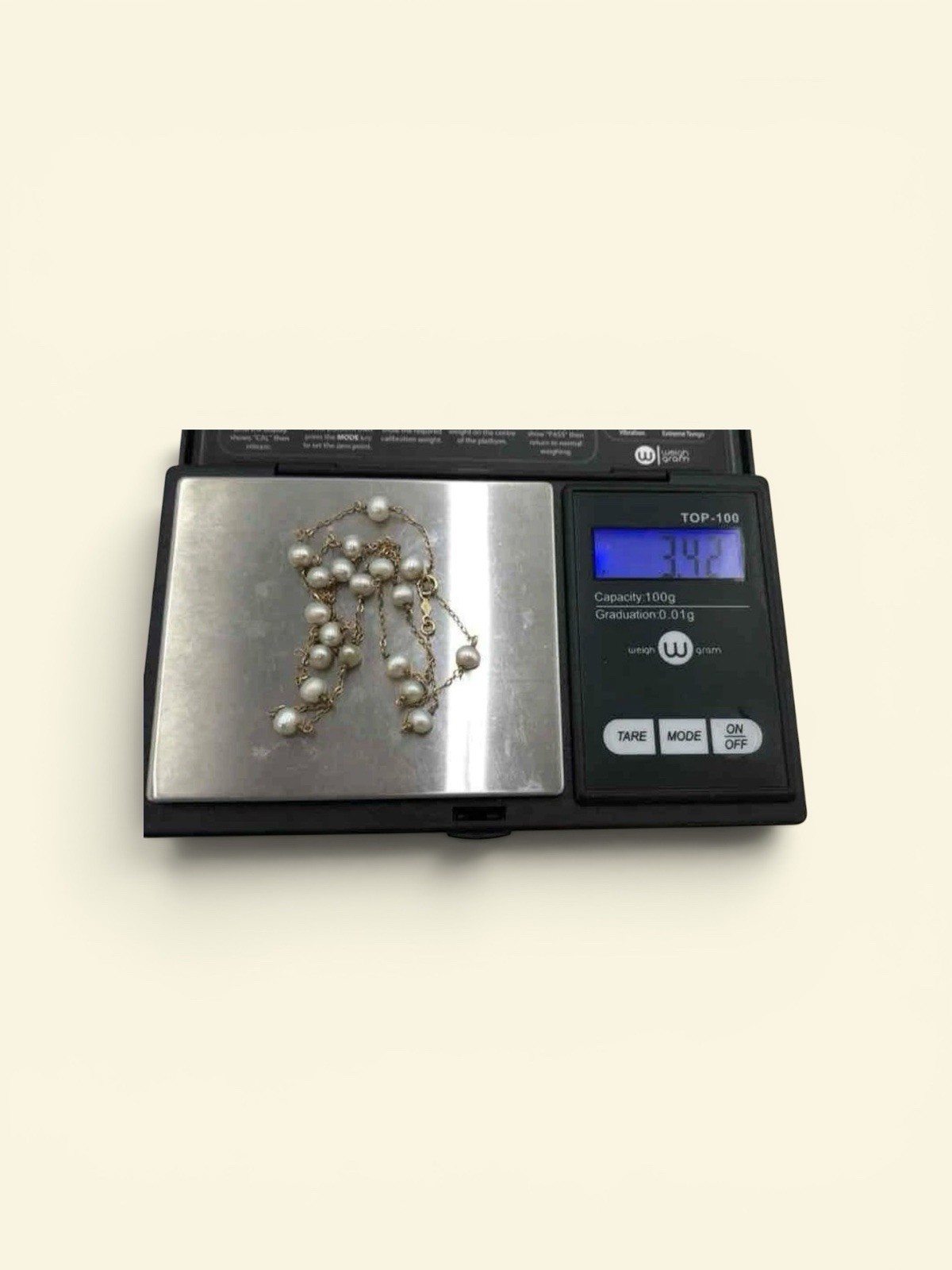 14K Gold Cultured Pearl Station Necklace Dainty Beaded Chain 3.42g