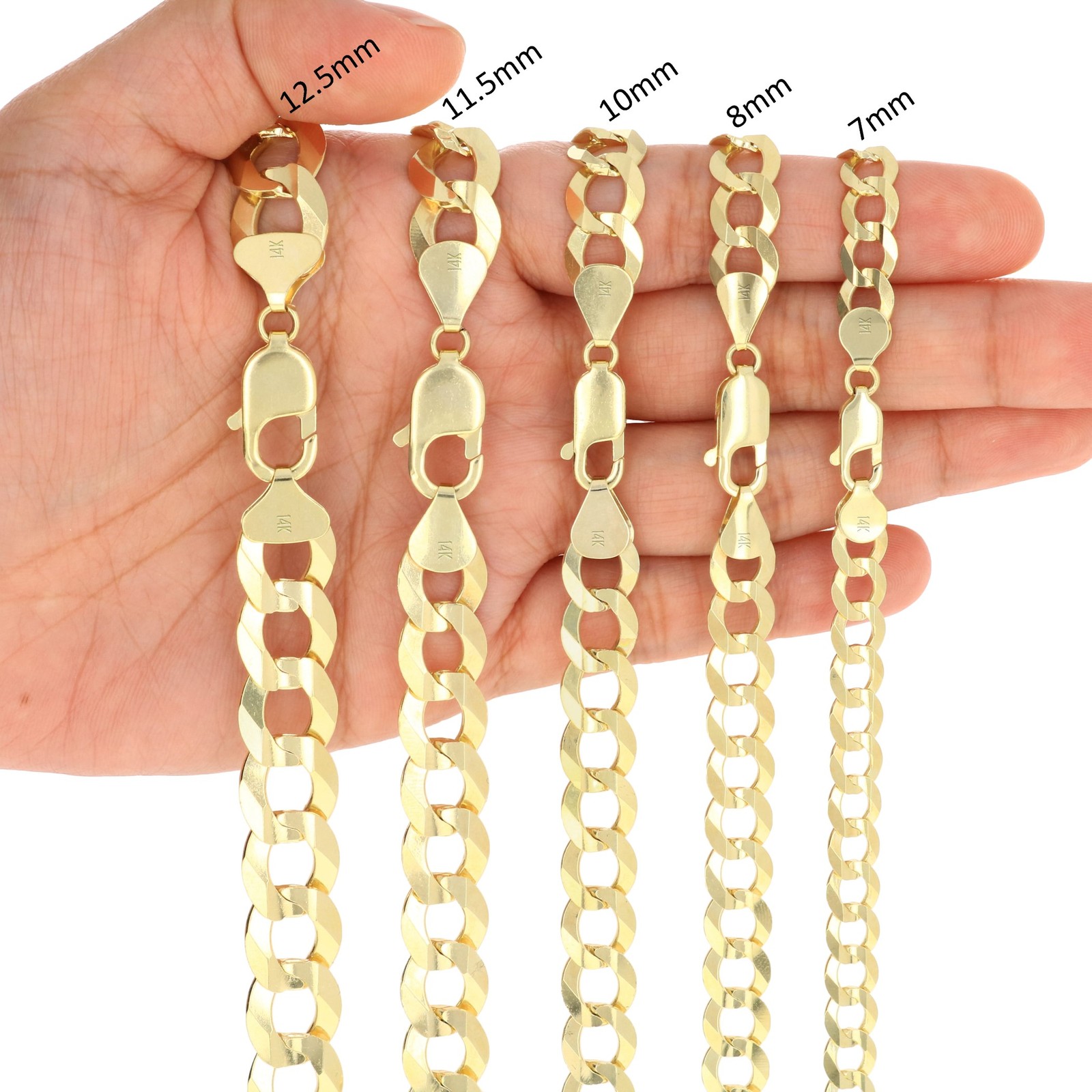 14K Yellow Gold Solid 1.5mm-12mm Cuban Curb Chain Link Pendant Necklace 16″- 30″