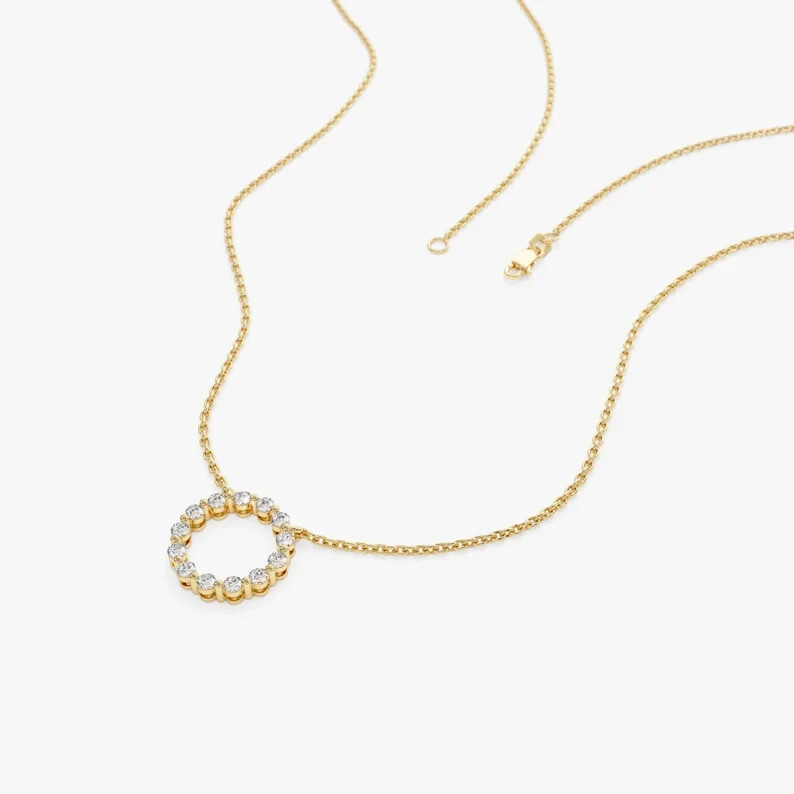 Open Circle 0.40CT Round Natural Diamond Pendant GDGL Certify 14k Yellow Gold
