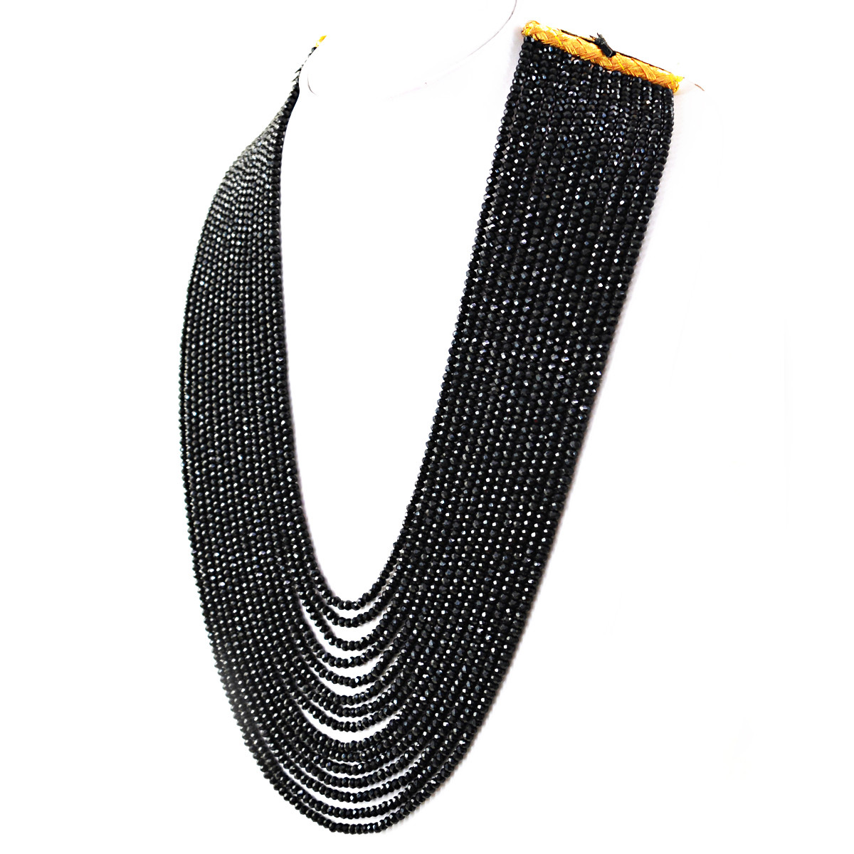 586.00 Cts Black Spinel 15 Strand Round Faceted Beads Handmade Necklace (DG)